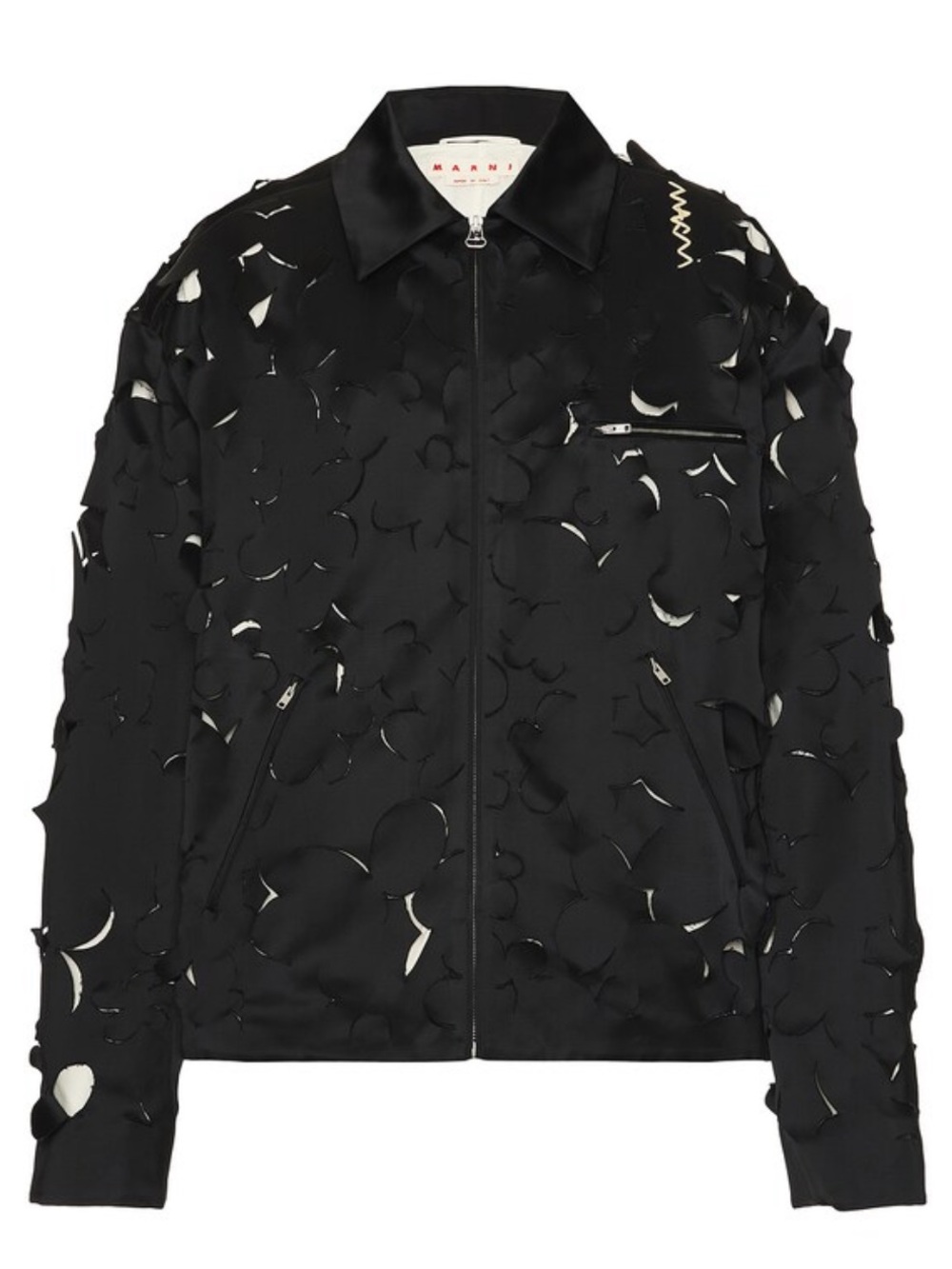 Marni Black Laser-Cut Zip-Up Bomber Jacket